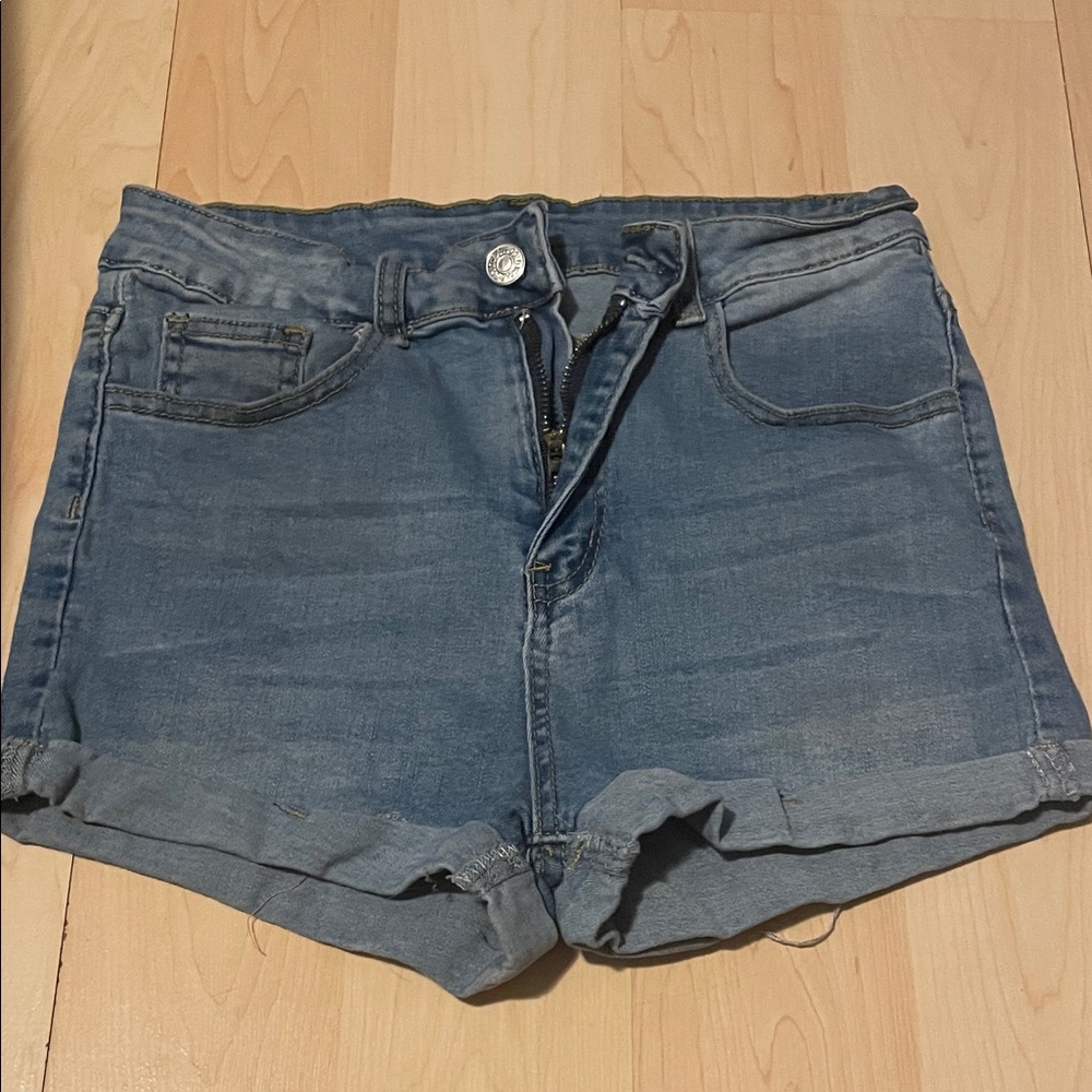 SHEIN Light Blue Cuffed Denim Shorts